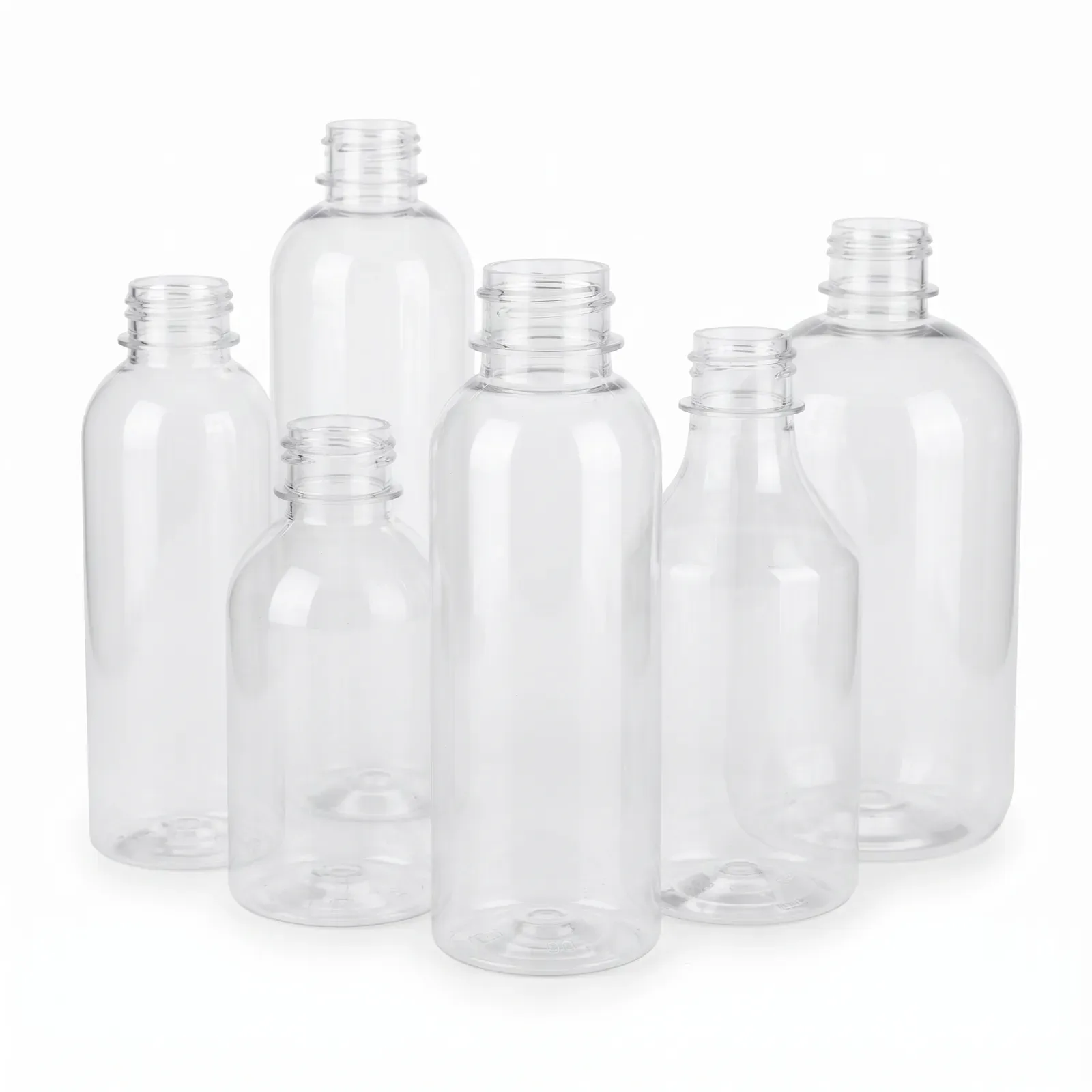 Clear PET bottles in different sizes